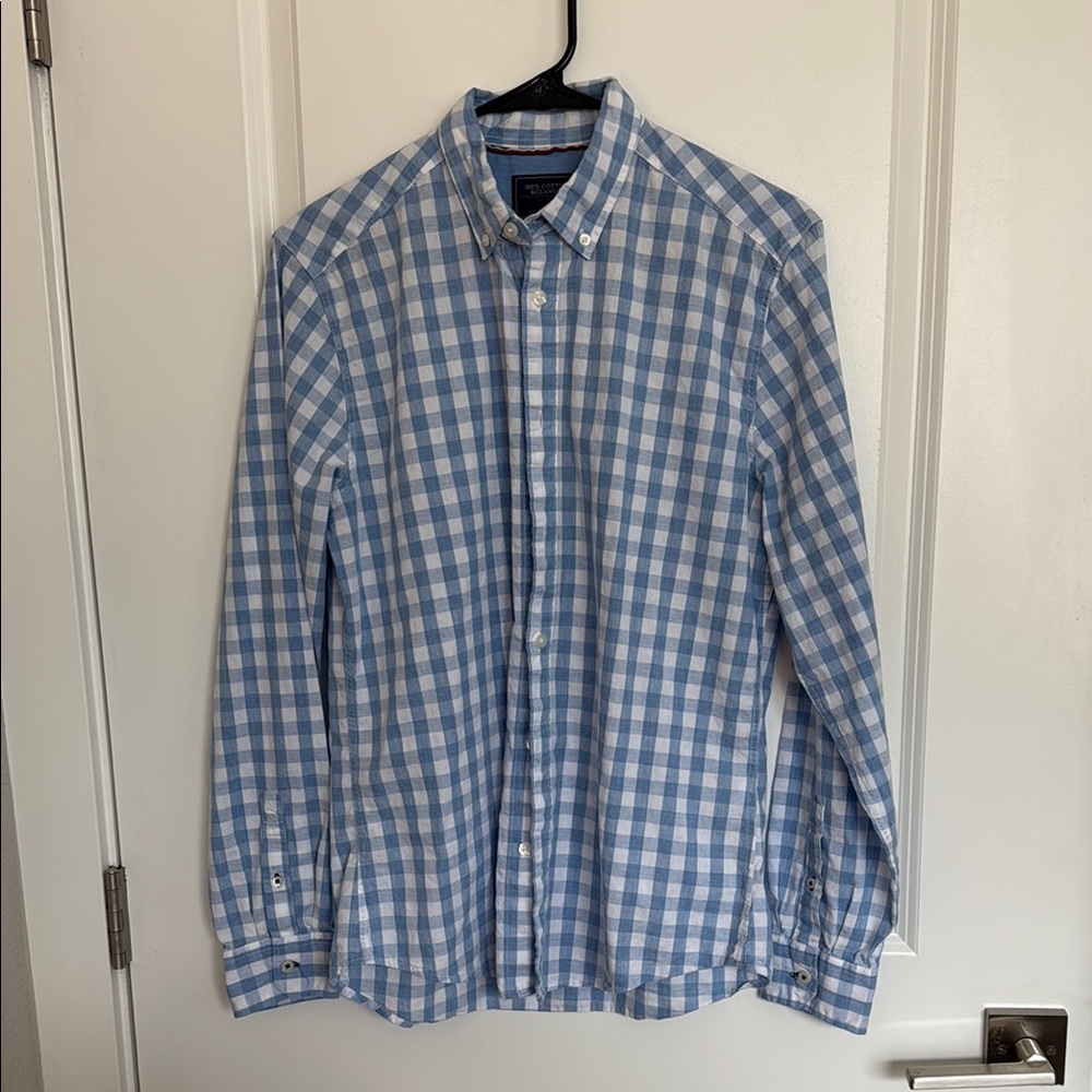 J. Crew Blue and White Casual Gingham Shirt